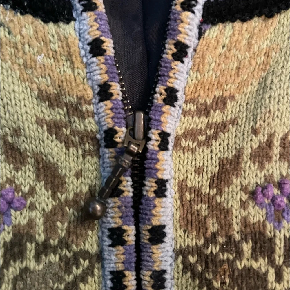 Vintage Icelandic Designs Wool Jacket Green Purple Floral Cottagecore Whimsey‎